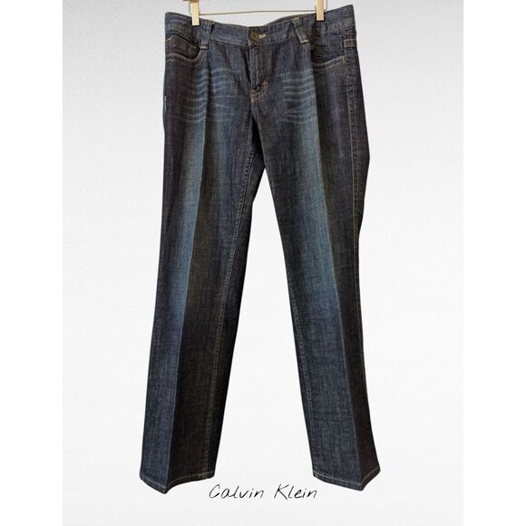 Calvin Klein Lean Bootcut Dark Wash Flap Back Pockets Jeans  Sz 14 - Picture 1 of 9